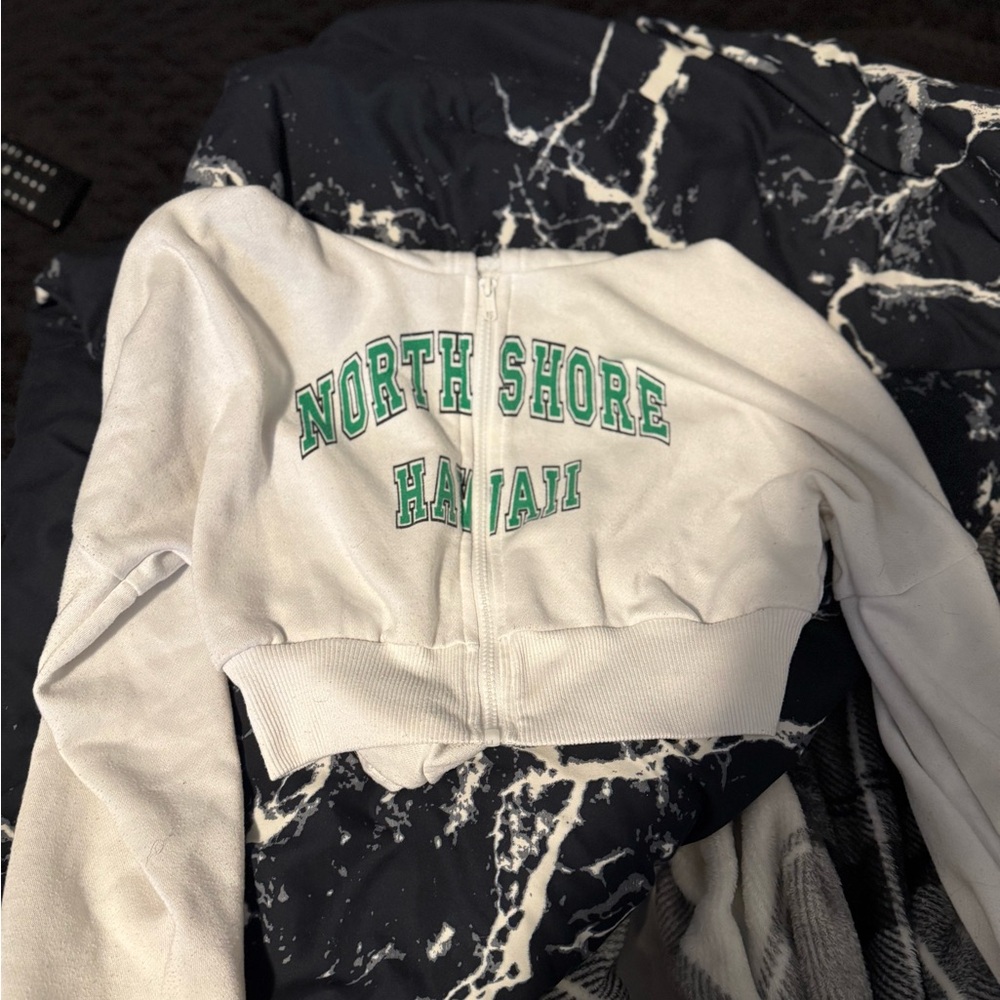 SHEIN White Hoodie with Green Lettering